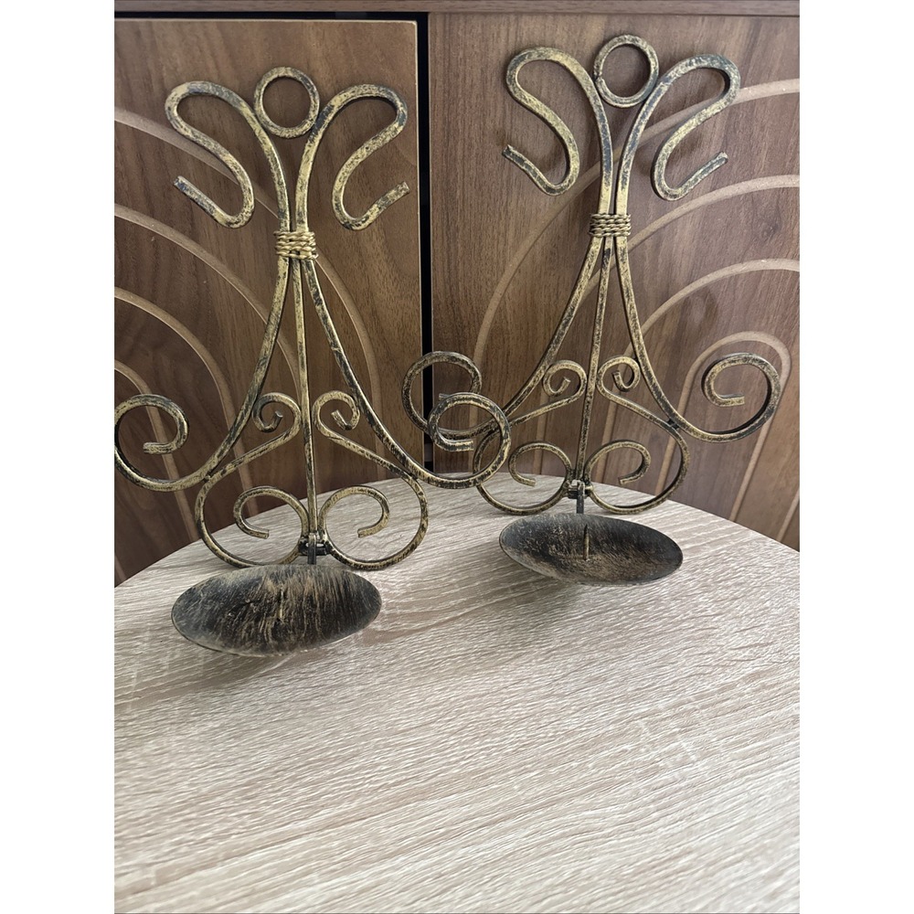 Pair Wrought Iron Scroll Wall Hanging Sconces Candle Holders Home Decor